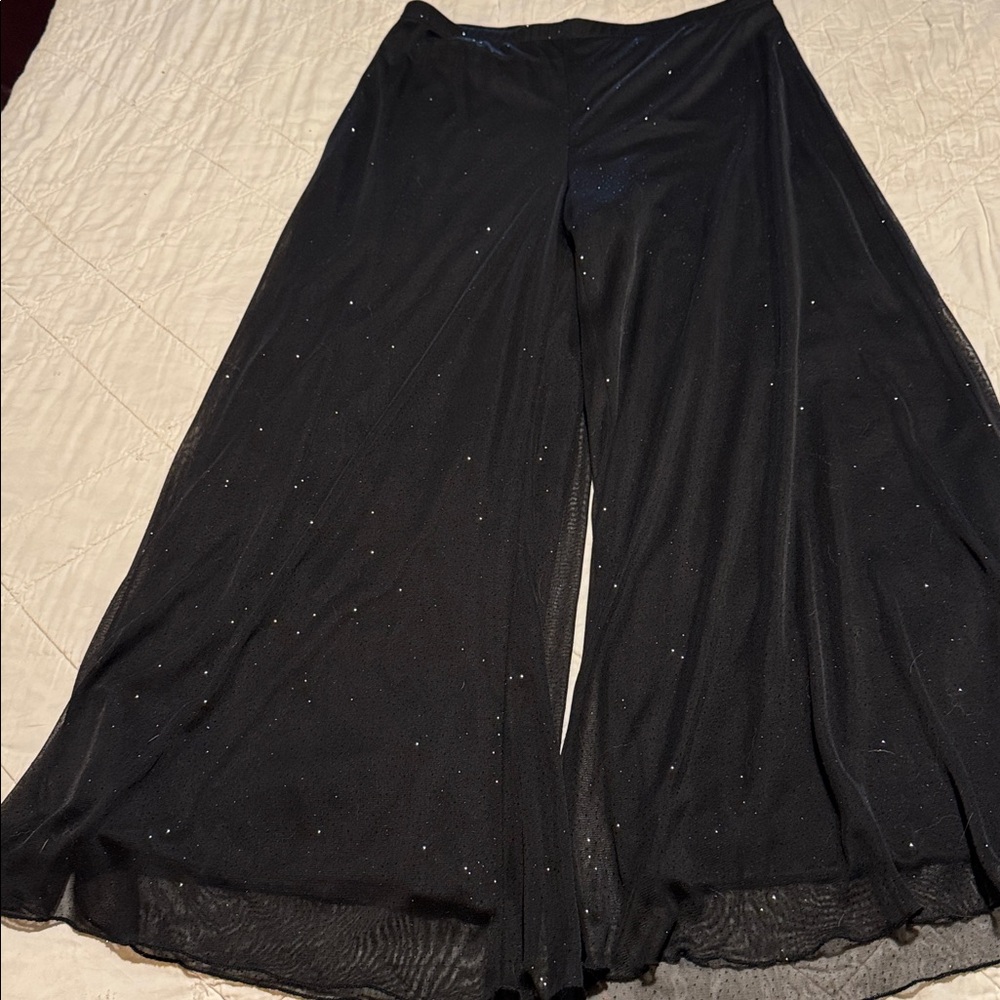 Women's Black Sparkle Wide Leg Pants, Size l Party Cocktail